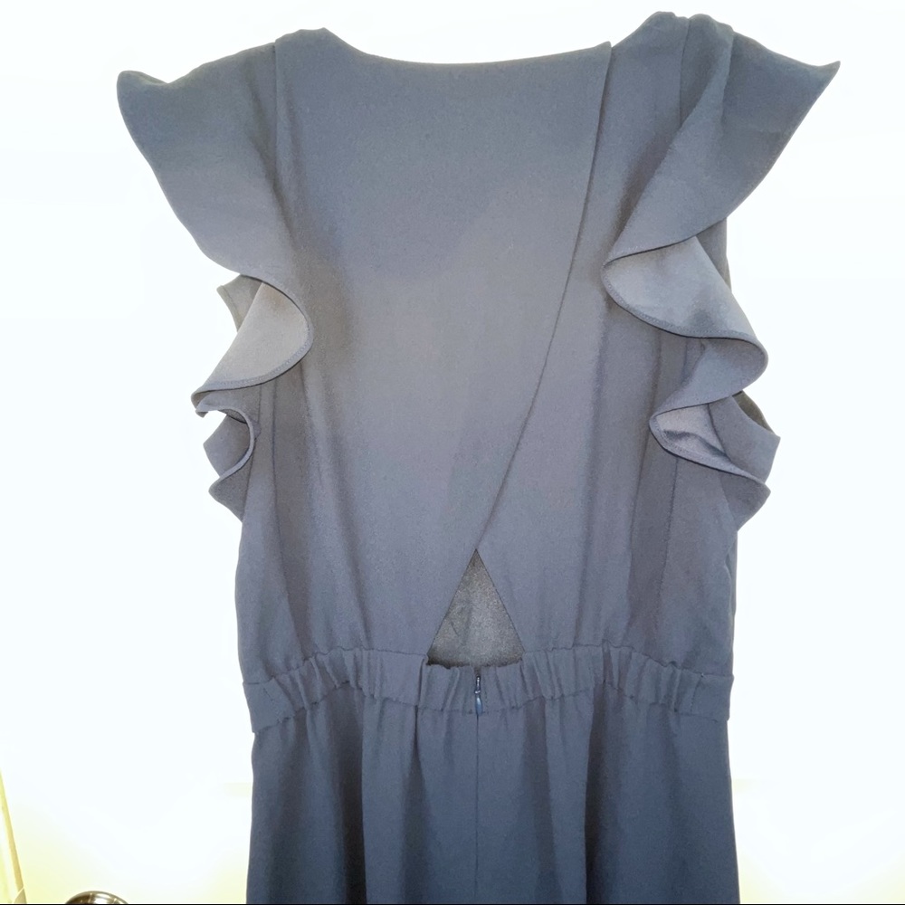 NEW J Crew Ruffle Sleeve Navy Wide Leg Jumpsuit - Picture 8 of 14